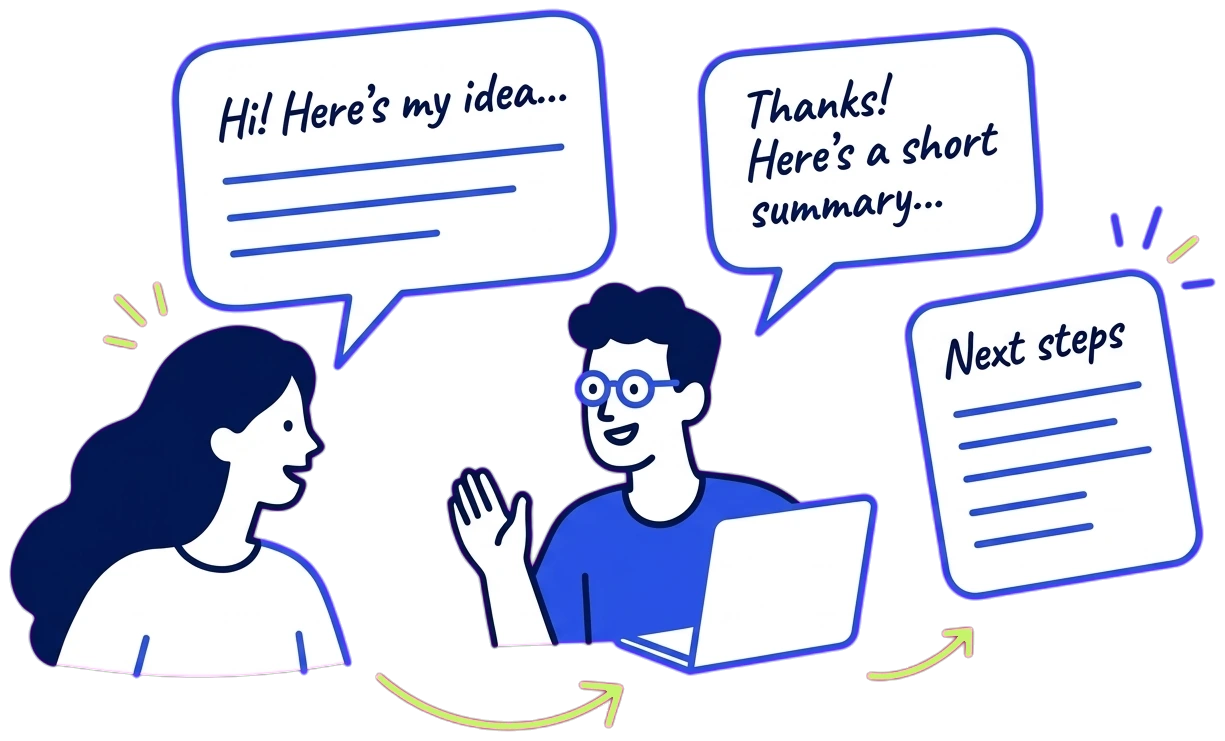 A message from the creator turns into a call and a short written summary