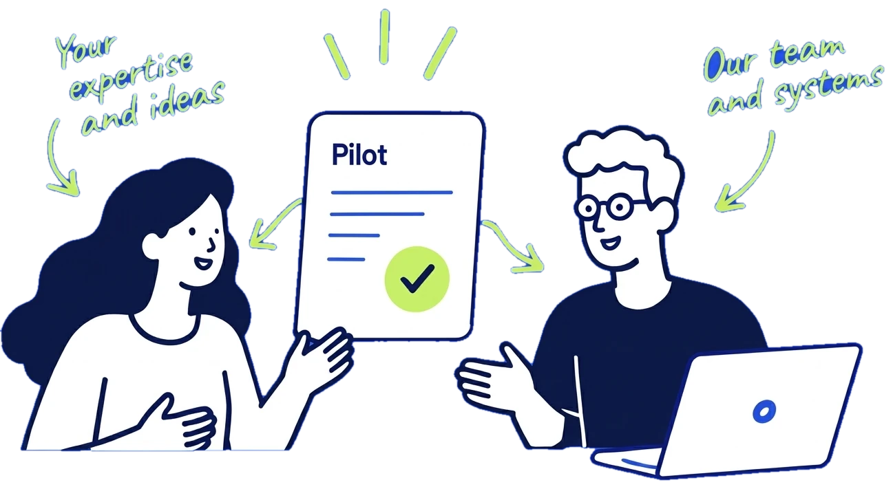 A creator and a GoGuru teammate agree on a pilot